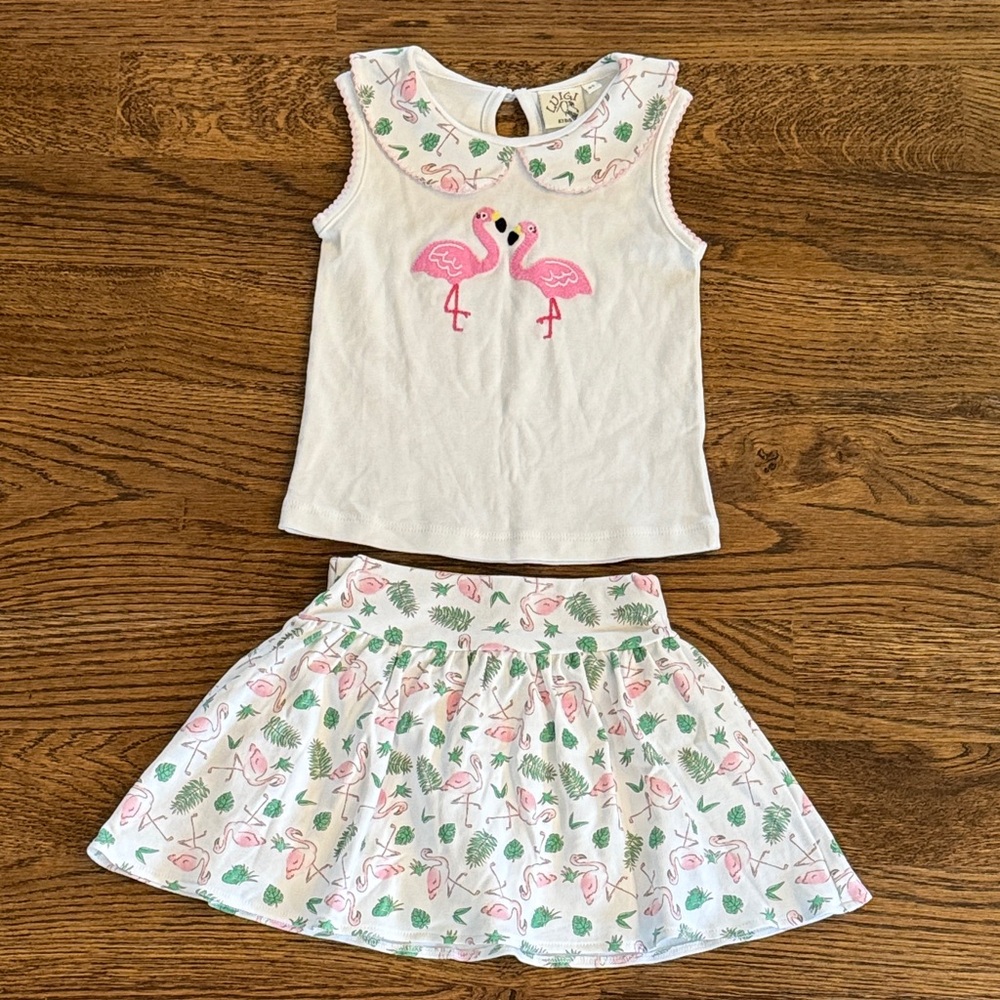 Luigi Kids White Flamingo Tank & Skirt Set New With Tags